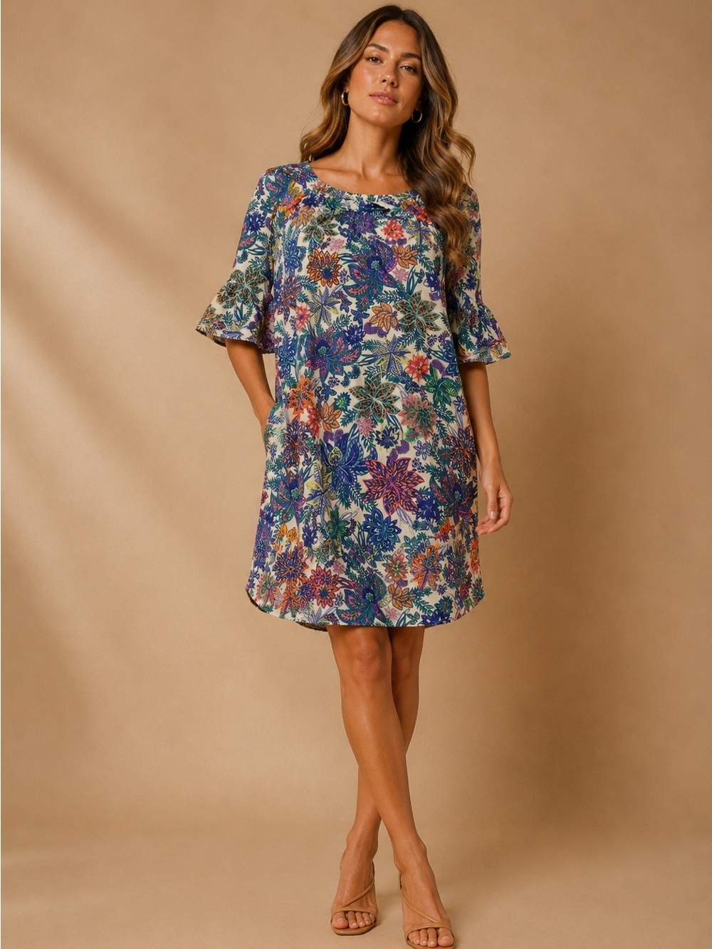 Jude Connally Floral Tropical Tunic Top Women's Medium Blue Multicolor